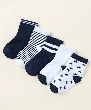 Cutewalk By Babyhug Anti Bacterial Ankle Length Stripe Socks Pack Of 5 - Blue & White