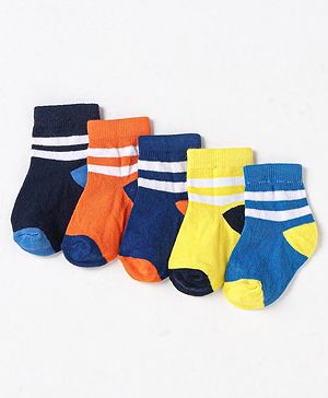 Cute Walk by Babyhug Non Terry Cotton Knit Ankle Length Anti Bacterial Socks Striped Pack of 5 - Multicolour