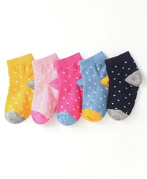 Cute Walk by Babyhug Cotton Anti Bacterial Ankle Length Socks Polka Dots Design Pack of 5 - Multicolour