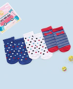 Cutewalk By Babyhug Anti Bacterial Ankle Length Non Terry Socks Pokla dot Design Pack of 3- Blue