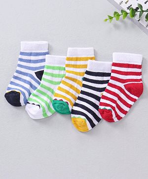 Cute Walk by Babyhug Ankle Length Antibacterial Striped Socks Pack Of 5 - Multicolor