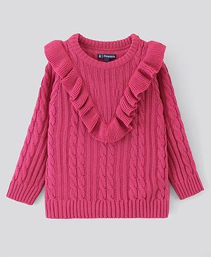 Pine Kids Full Sleeves Moderate Winter Sweater With Frill - Pink
