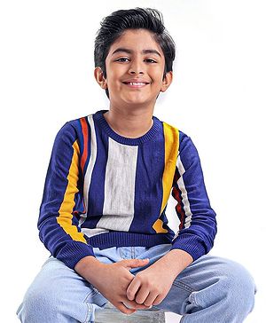 Pine Kids Full Sleeves Knit Vertical Stripe Pullover - Multicolor