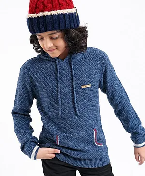 Pine Kids Full Sleeves Hooded Sweater For Moderate Winter - Blue