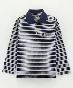 GRO Full Sleeves Cotton T-shirt Stripes Print- Blue