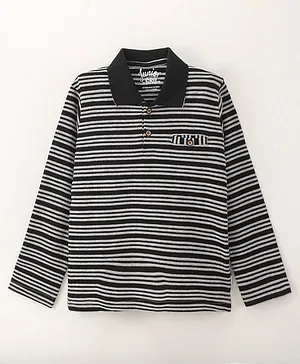 GRO Full Sleeves Cotton T-shirt Stripes Print- Black