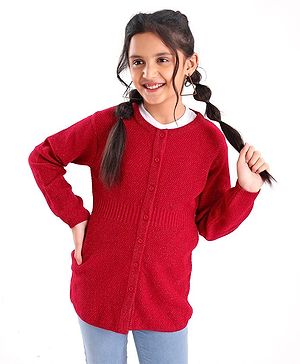 Pine Kids Full Sleeves Medium Winter Sweater with Lurex Solid- Red