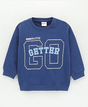 Babyhug Cotton Knit Full Sleeves Sweatshirt Text Print - Navy