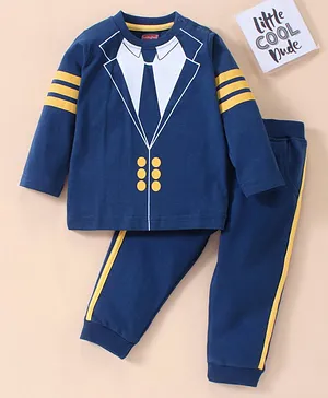 Babyhug Full Sleeves T-Shirt & Lounge Pant Pilot Set - Navy Blue