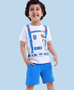 Babyhug Cotton Knit to Knit Half Sleeves Space Printed Tee & Short - Grey & Blue