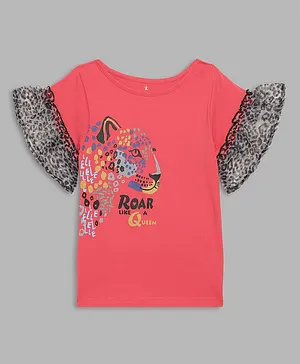 Elle Kids Half Sleeves Roar Like A Queen Print Top - Pink