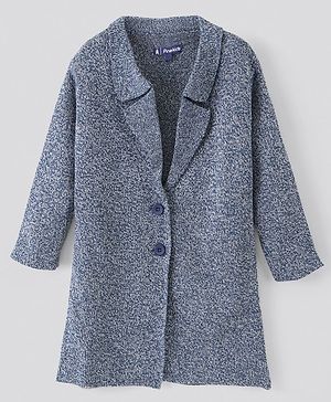 Pine Kids Full Sleeves Front Open Long Sweater Jacket Medium Winter Solid- Blue