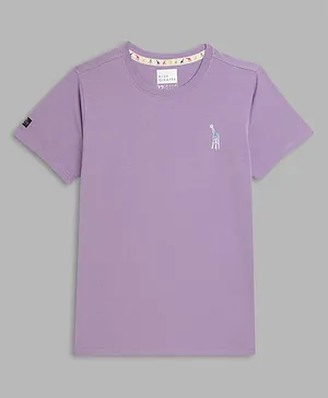 Blue Giraffe Half Sleeves Brand Logo Placement Print Tee - Purple