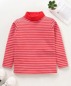 Babyhug Full Sleeves Striped Skivi Tee - Red