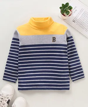 Babyhug Cotton Full Sleeves Striped T-Shirt - Yellow Navy