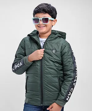 Pine Kids Full Sleeves Padded Jacket with Hood for Moderate Winter - Olive Green