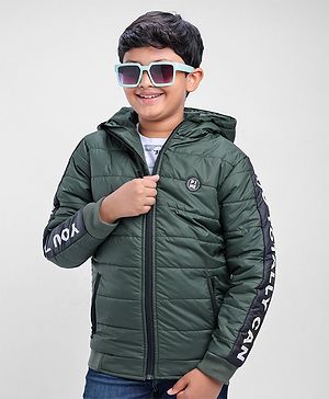 Pine Kids Full Sleeves Padded Jacket with Hood for Moderate Winter - Olive Green