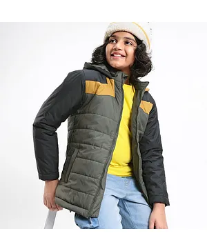 Pine Kids Full Sleeves Colour Block Winter Wear Padded Hooded Jacket - Multicolour