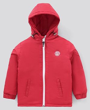 Pine Kids Nylon Full Sleeves Padded and Hooded Moderate Winter Jacket - Red