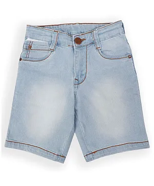 LEO Stretch Button Down Solid Denim Bermuda Shorts - Light Blue