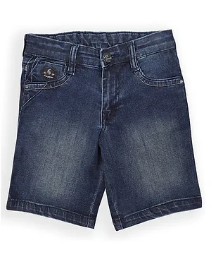 LEO Stretch Button Down Solid Denim Bermuda Shorts - Dark Blue