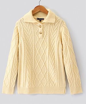 Pine Kids Full Sleeves Cable Structure Sweater With Collar Medium Winter Solid- Beige