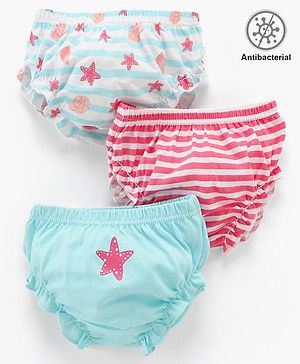 Babyhug 100% Cotton Antibacterial Bloomers Star Print & Striped Pack of 3 - Multicolor