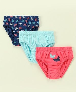 Babyhug 100% Cotton Antibacterial Stripes & Butterfly Print Panties Pack Of 3 - Multicolor