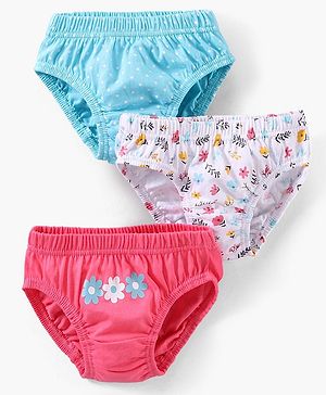 Babyhug Cotton Knit Antibacterial Panties Heart Print Pack of 3 - Multicolour
