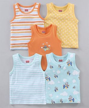 Babyhug 100% Cotton Antibacterial Sleeveless Sando Stripes Printed Pack of 5 - Multicolour