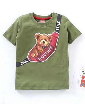 Babyhug Half Sleeves Cotton T-Shirt With Applique- Green