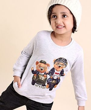 Babyhug Full Sleeves Knit Sweatshirt With Animal Applique- White Melange