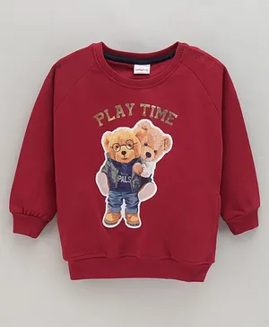 Babyhug Full Sleeves Cotton Knit Sweatshirt With Applique- Maroon