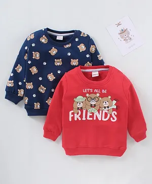 Babyhug Pack of 2 Full Sleeves Cotton Knit Sweatshirts With Bear Print  - Multicolor