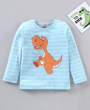 Babyhug Full Sleeves Cotton T-Shirt Stripes & Dino Print- Blue White