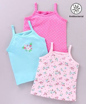 Babyhug 100% Cotton Antibacterial Slips Flower Print Pack Of 3 -Pink Blue