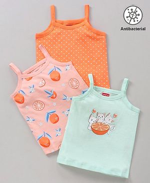 Babyhug 100% Cotton Antibacterial Sleeveless Slips Oranges Print Pack of 3 - Orange Peach Sky Blue