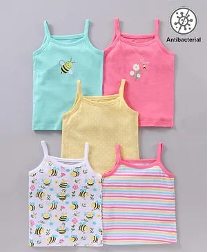 Babyhug 100% Cotton Antibacterial Stripes & Bee Print Slips Pack Of 5 - Multicolor