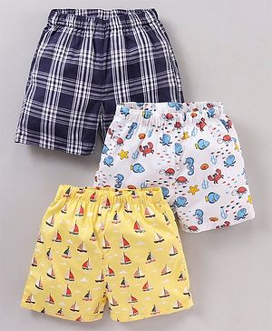 Babyhug Cotton Woven Boxers Printed Pack of 3- Multicolor