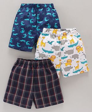 Babyhug Cotton Boxer Animal Print Pack Of 3 - Blue White