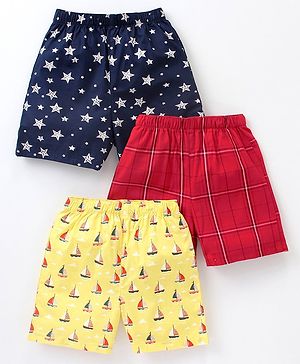 Babyhug Cotton Woven Star Printed & Checks Boxers Pack Of 3 - Multicolour
