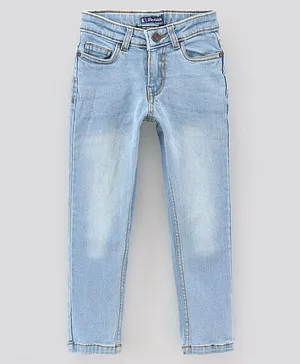 Pine Kids Full Length Washed Solid Color Stretchable Denim Jeans - Light Blue