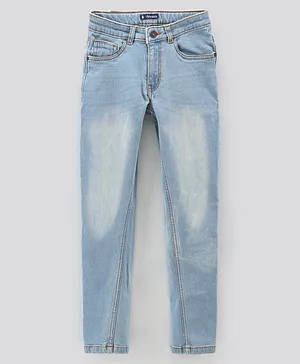 Pine Kids Full Length Washed Solid Color Stretchable Denim Jeans - Light Blue