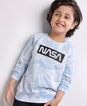 Babyhug Cotton Knit Full Sleeves Tie Dye Sweatshirt with NASA Print - Blue