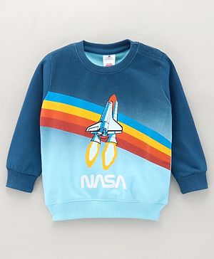 Babyhug Full Sleeves Cotton Knit Sweatshirt With NASA Print - Blue