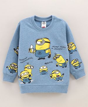 Babyhug Full Sleeves Cotton Knit Sweatshirt With Minions Print - Blue