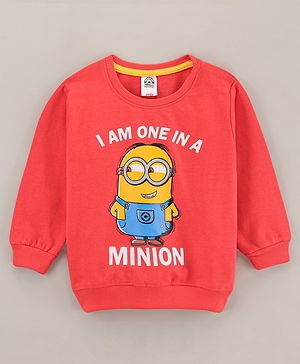 Babyhug Full Sleeves Cotton Knit Sweatshirt With Minion Print- Red
