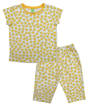 Clothe Funn Half Sleeves Stars All Over Print Coordinated Night Suit - Yellow