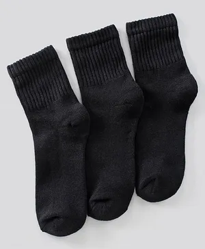 Pine Kids Ankle Length Anti Microbial Washed Terry School Socks Solid Pack of 3- Black