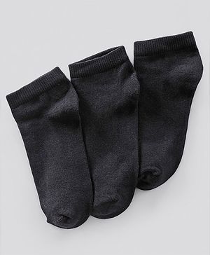 Pine Kids Ankle Length Anti Microbial Washed School Socks Solid Pack of 3- Black